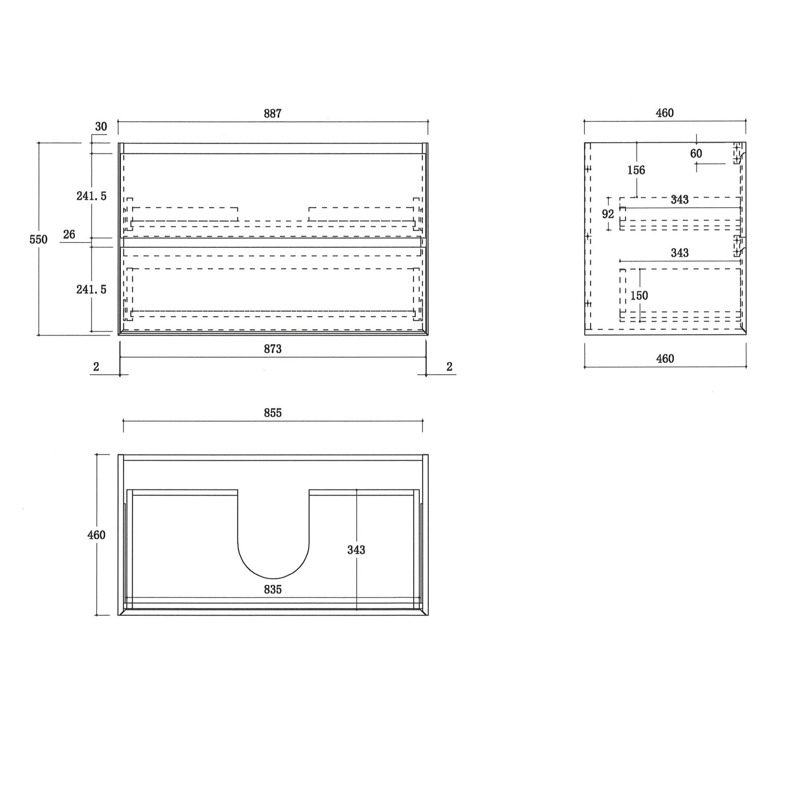 Cavon 900x470x560mm Plywood Light Oak Wall Hung Vanity size guide 1