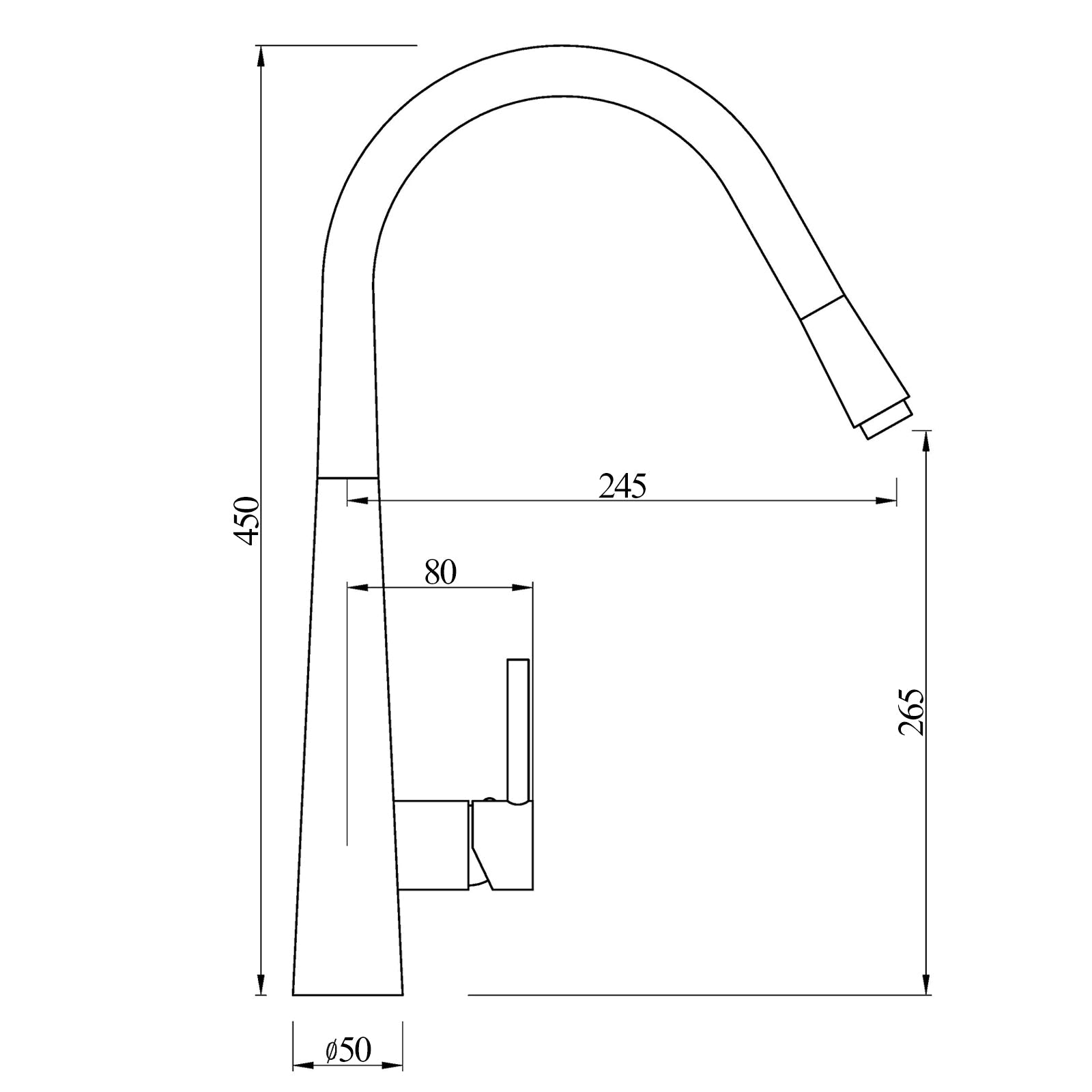 Euro Round Gunmetal Grey 360° Swivel Pull Out Kitchen Sink Mixer Tap Solid Brass size guide 1