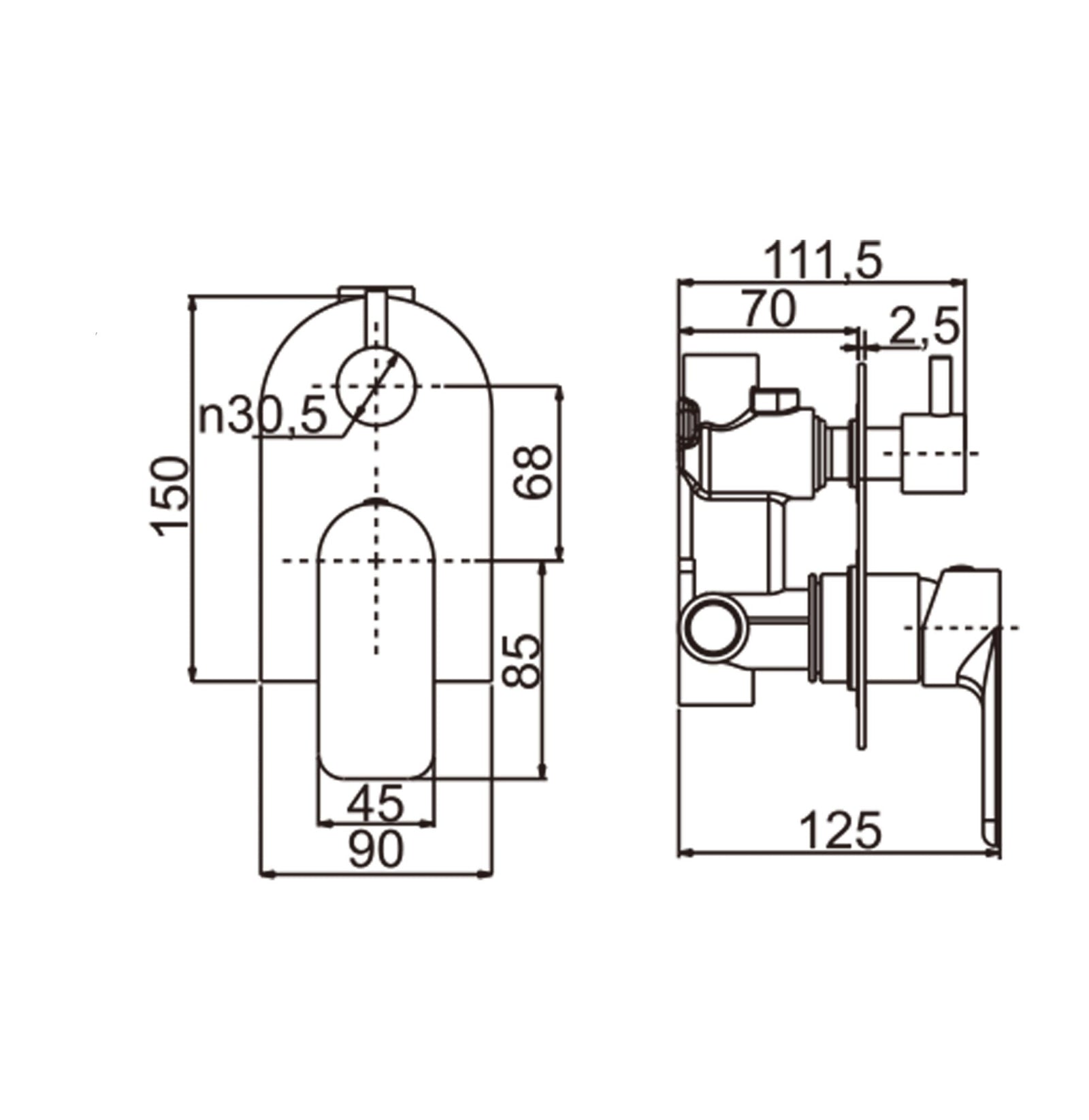 Chrome Solid Brass Shower Wall Mixer With Diverter size guide 1