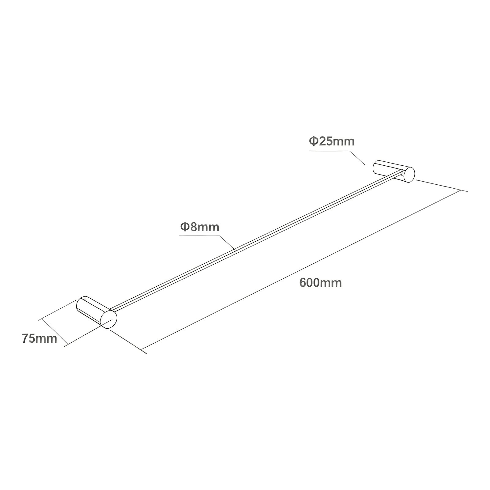 600mm Black Towel Rail Stainless Steel size guide 1