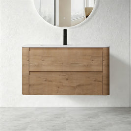 BROOKLYN 900MM Wall Hung Curved Edge Plywood Vanity-Light Oak - NZHomeware