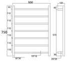 750Hx500Wx120D Gold Electric Heated Towel Rack 7 Bars - NZHomeware