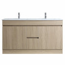 DNF 1200X460X830MM PLYWOOD FLOOR STANDING VANITY - LIGHT OAK WITH DOUBLE CERAMIC TOP - NZHomeware