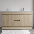 DNF 1200X460X830MM PLYWOOD FLOOR STANDING VANITY - LIGHT OAK WITH DOUBLE CERAMIC TOP - NZHomeware