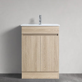 DNF 600X460X830MM PLYWOOD FLOOR STANDING VANITY - LIGHT OAK WITH CERAMIC TOP - NZHomeware