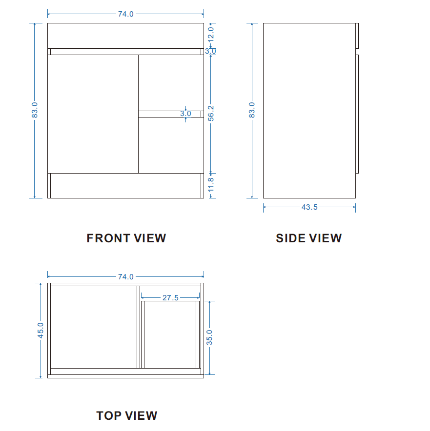 DNF 750MM Plywood Floor Standing Vanity - Light Oak size guide 1