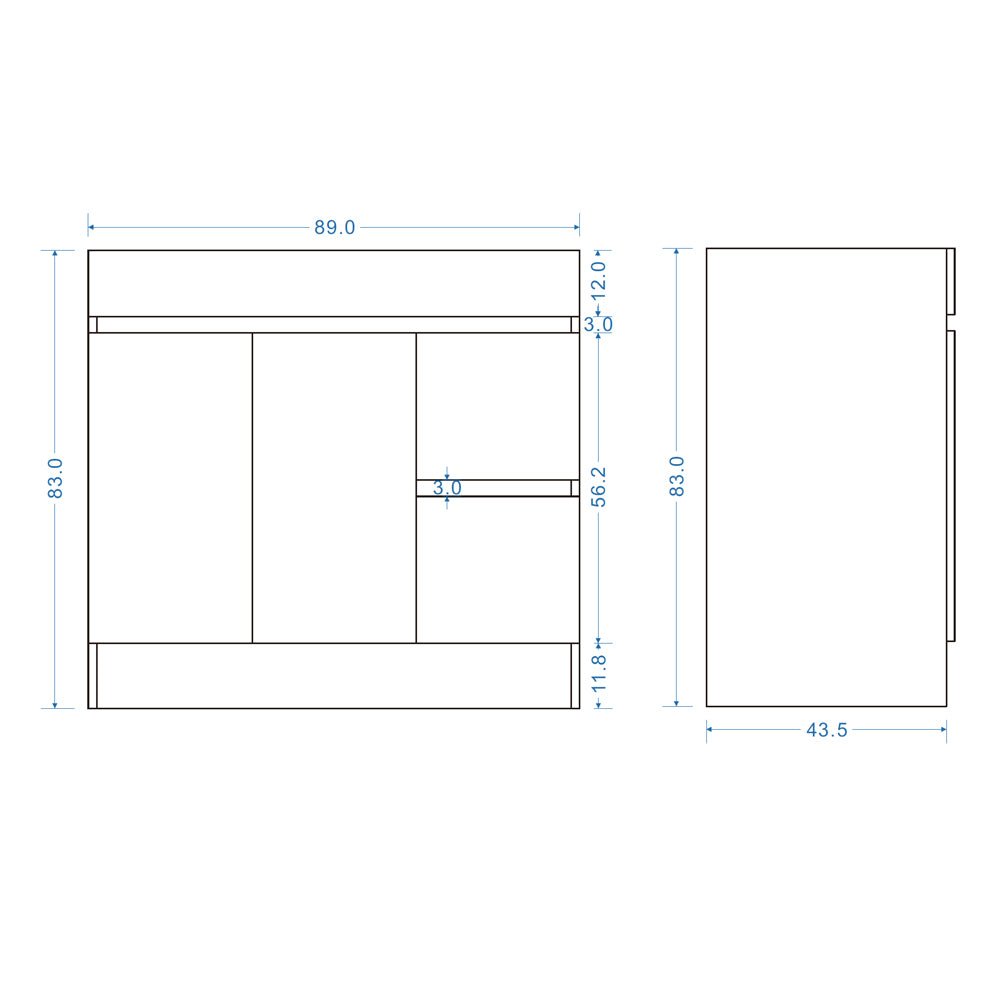 DNF 900MM PLYWOOD FLOOR STANDING VANITY - LIGHT OAK size guide 1