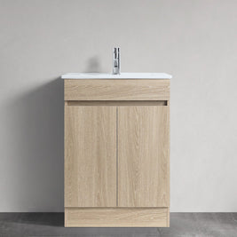 DNF SLIM 600X360X830MM PLYWOOD FLOOR STANDING VANITY - LIGHT OAK WITH CERAMIC TOP - NZHomeware