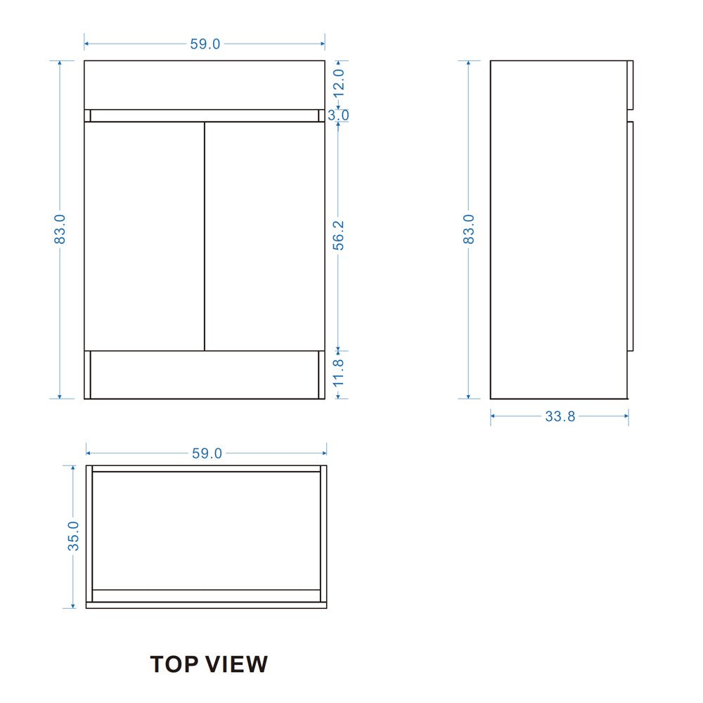 DNF SLIM 600X360X830MM PLYWOOD FLOOR STANDING VANITY - LIGHT OAK WITH CERAMIC TOP size guide 1