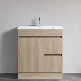 DNF SLIM 750X360X830MM PLYWOOD FLOOR STANDING VANITY - LIGHT OAK WITH CERAMIC TOP - NZHomeware