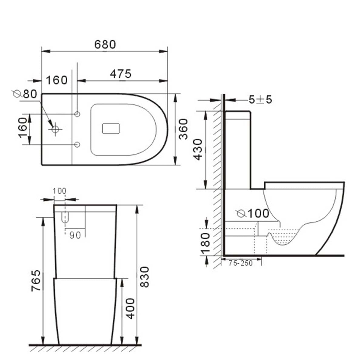 Electric Intelligent Self Hygiene Instant Heating Toilet Seat with Back To Wall Toilets Suite Two Piece Toilets size guide 2
