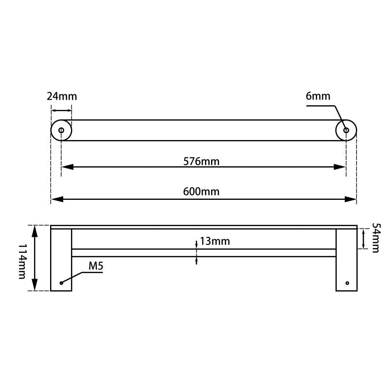 Esperia Brushed Nickel Double Towel Rail 600mm Stainless Steel 304 Wall Mounted size guide 1