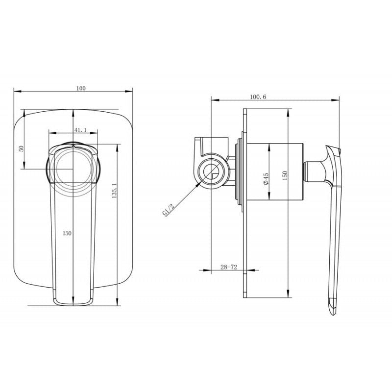 Esperia Matt Black & Rose Gold Shower/Bath Wall Mixer Solid Brass Wall Mounted size guide 1