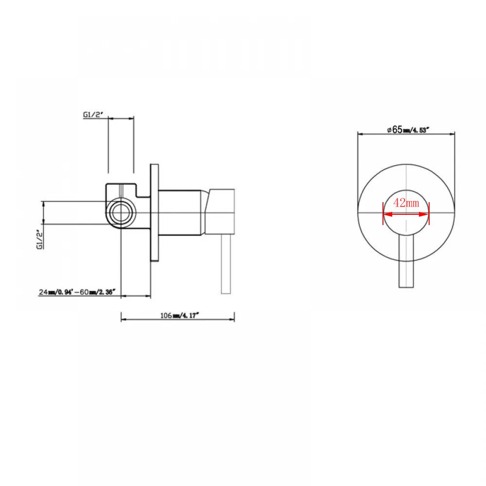 Euro 65mm Matt Black Solid Brass Wall Mixer for Bathtub and Basin size guide 1