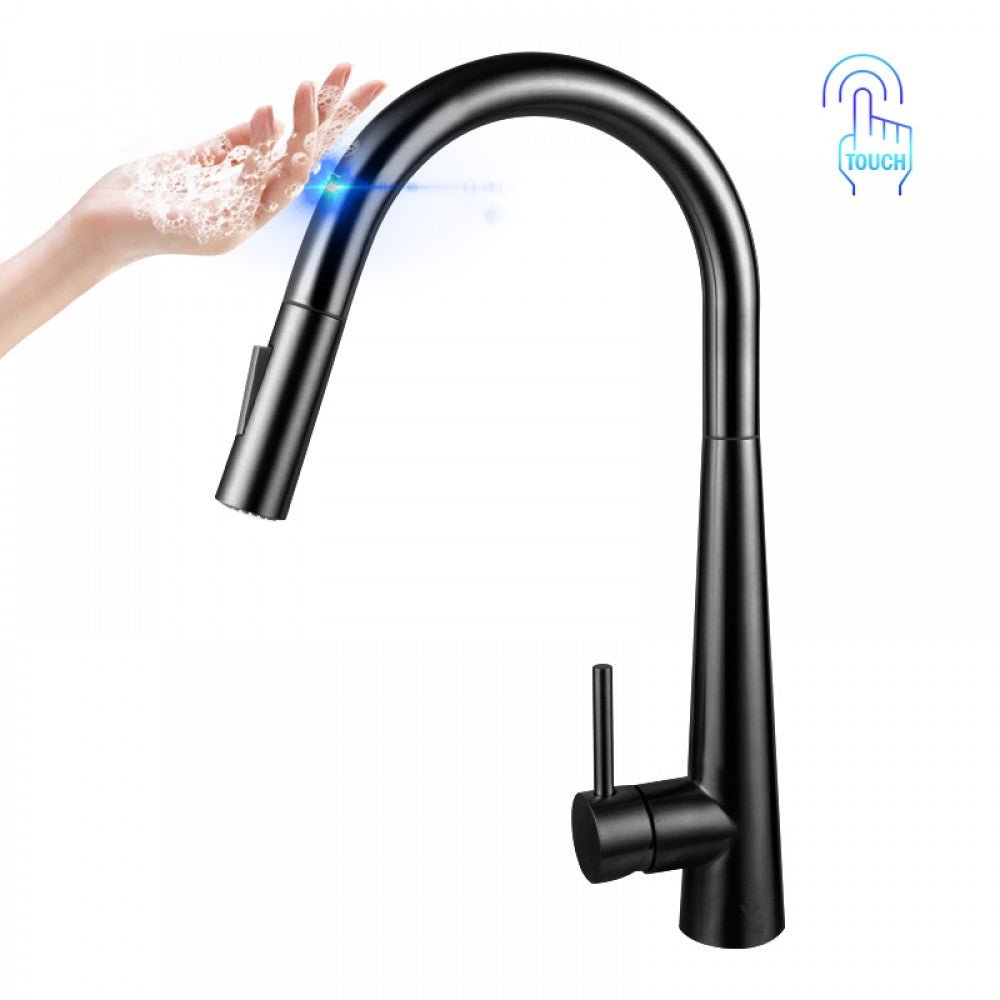 Smart Touch Matte Black Brass Kitchen Tap - 360° Swivel & Pull-Out ...