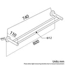 Euro Pin Lever 800mm Round Brushed Nickel Double Towel Rack Rail - NZHomeware