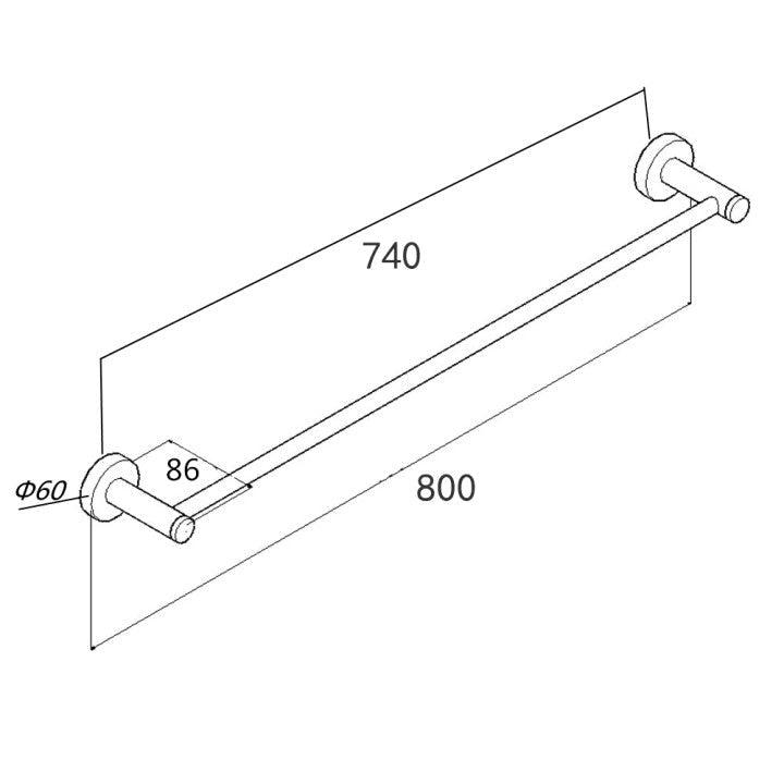 Euro Pin Lever Round Chrome Single Towel Rack Rail 800mm size guide 1