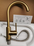 Euro Round Brushed Yellow Gold Kitchen Sink Mixer Tap 360° Swivel - NZHomeware