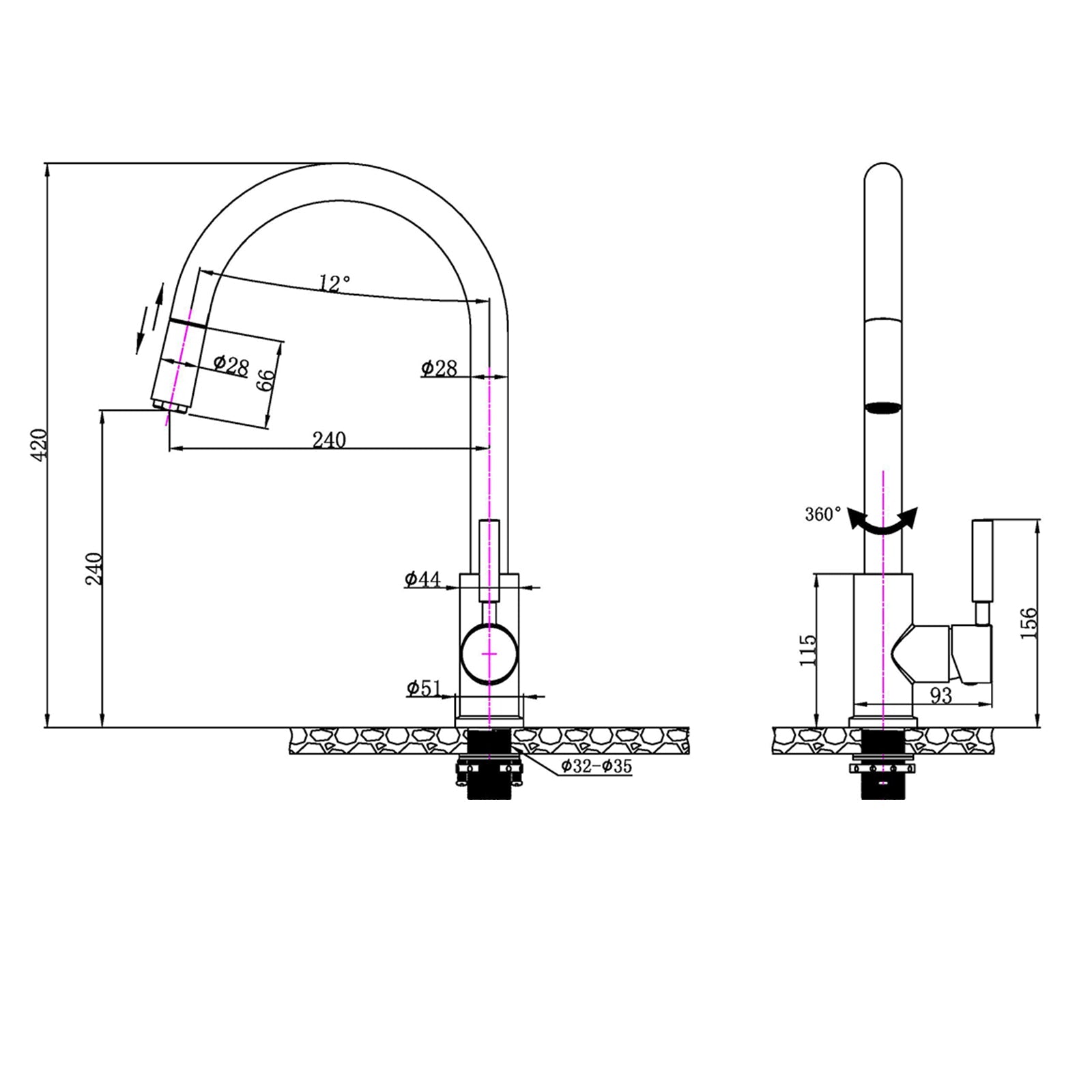 Gooseneck Brushed Nickel 360° Swivel Pull Out Kitchen Sink Mixer Tap Solid Brass size guide 1