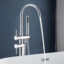 Euro Round Chrome Freestanding Bath Mixer Taps With Hand held Shower Tapware Bathtub Filler - NZHomeware