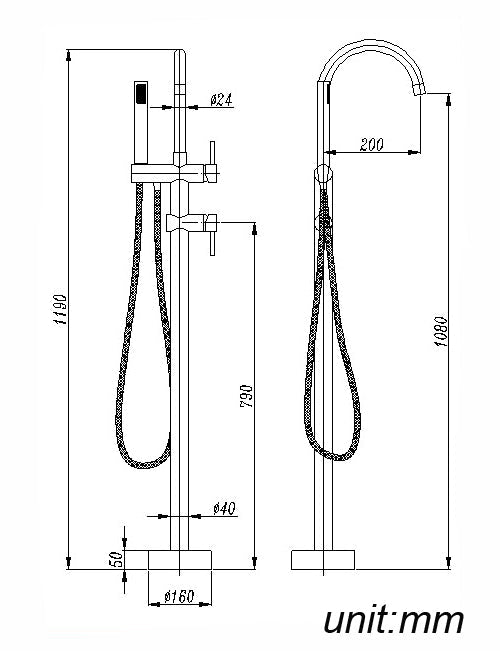 Chrome Freestanding Bath Mixer Taps – with Handheld Shower Bathtub Filler size guide 1