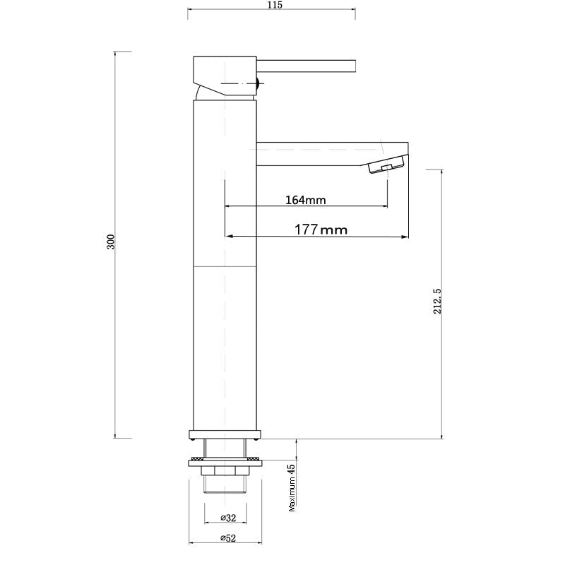 Euro Round Chrome Tall Basin Mixer Taps Tall Tapware size guide 1