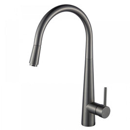 Euro Round Gunmetal Grey 360° Swivel Pull Out Kitchen Sink Mixer Tap Solid Brass - NZHomeware