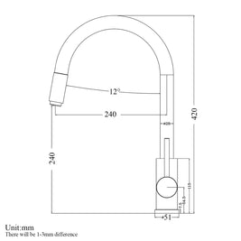 Euro Round Matt Black 360 degree Swivel Pull Out Kitchen Sink Mixer Tap DR Brass - NZHomeware