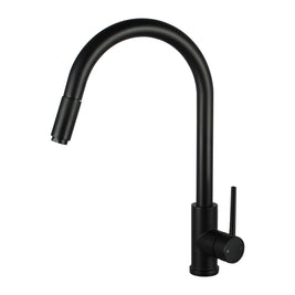 Euro Round Matt Black 360 degree Swivel Pull Out Kitchen Sink Mixer Tap DR Brass - NZHomeware