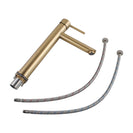 Euro Round Solid Brass Brushed Yellow Gold Tall Basin Mixer Bathroom Vanity Tap - NZHomeware