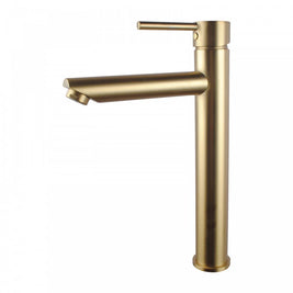 Euro Round Solid Brass Brushed Yellow Gold Tall Basin Mixer Bathroom Vanity Tap - NZHomeware