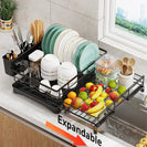Expandable Dish Bowl Storage Rack Sink Drainer Kitchen Plate Drying Holder Black - NZHomeware