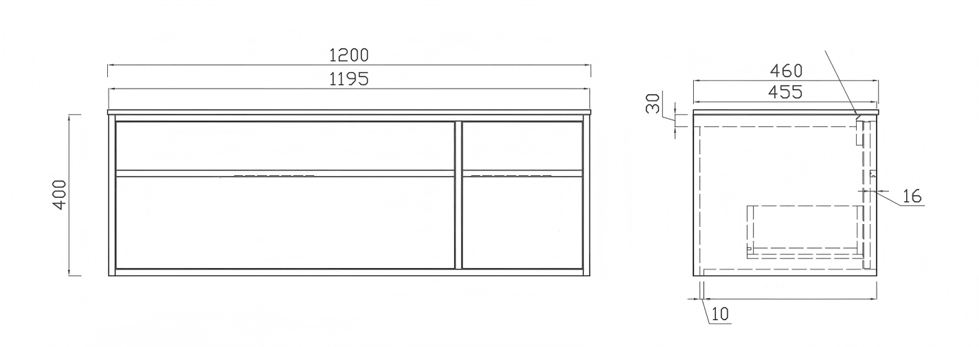 Essenza 1200mm Wall Hung Vanity – Walnut Finish size guide 1