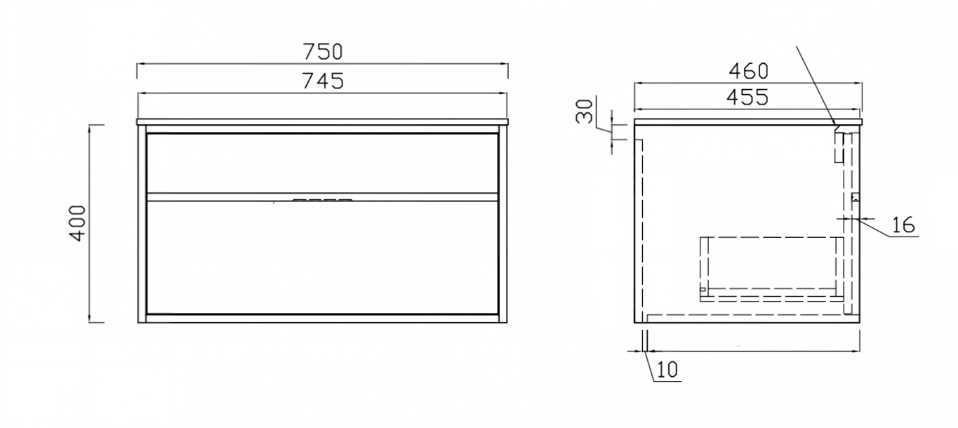 Essenza 750mm Wall Hung Vanity – Walnut Finish size guide 1
