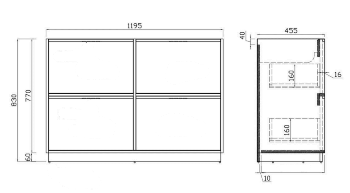 Essenza 1200mm Floor Standing Vanity Cabinet – Walnut Finish size guide 1