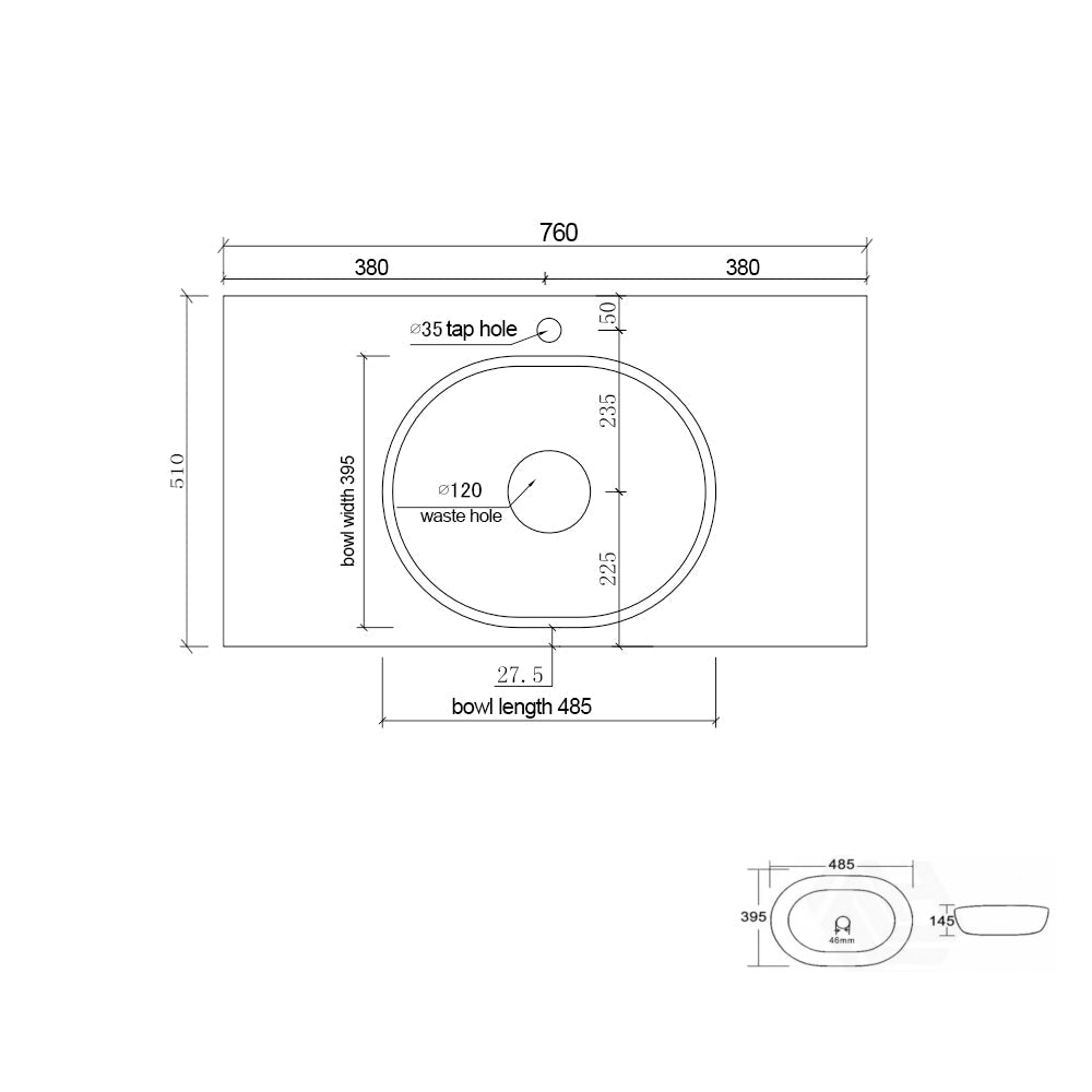 750mm Light Oak Fluted Wall Hung Vanity size guide 2