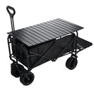 Foldable Outdoor Wagon Trolley Cart Folding Dining Table Metal Frame Collapsible 360° Swivel Wheel with Brake Storage Car Adjustable Handle Camping Picnic - NZHomeware