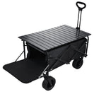 Foldable Outdoor Wagon Trolley Cart Folding Dining Table Metal Frame Collapsible 360° Swivel Wheel with Brake Storage Car Adjustable Handle Camping Picnic - NZHomeware