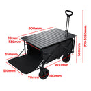 Foldable Outdoor Wagon Trolley Cart Folding Dining Table Metal Frame Collapsible 360° Swivel Wheel with Brake Storage Car Adjustable Handle Camping Picnic - NZHomeware