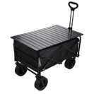 Foldable Outdoor Wagon Trolley Cart Folding Dining Table Metal Frame Collapsible 360° Swivel Wheel with Brake Storage Car Adjustable Handle Camping Picnic - NZHomeware