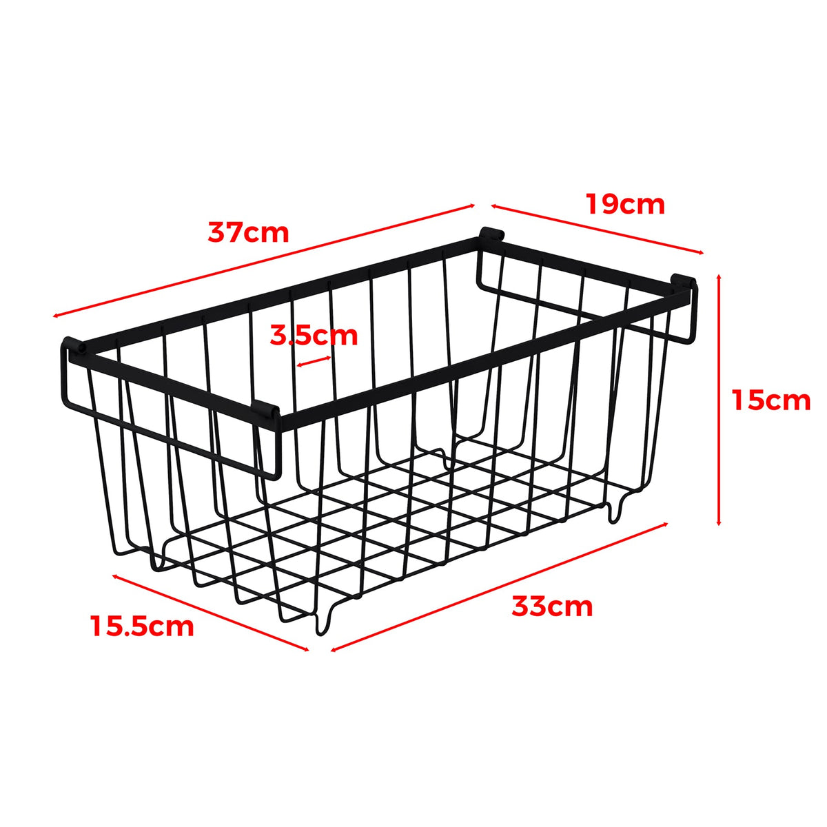 4 Pack Stackable Black Freezer Storage Baskets Carbon Steel Organizer Bins with Handles size guide 1