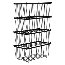 4 Pack Stackable Black Freezer Storage Baskets Carbon Steel Organizer Bins with Handles - NZHomeware