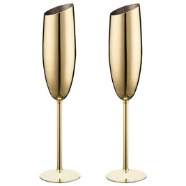 Gold Champagne Glass Cups 200ml PACK 2 Stainless Wine Cocktail Drinkware SUS304 - NZHomeware