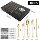 Gold Stainless Steel Cutlery Set Dinner Knife Fork Spoon 30pcs Gift Set - NZHomeware