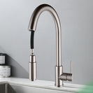 Gooseneck Brushed Nickel 360° Swivel Pull Out Kitchen Sink Mixer Tap Solid Brass - NZHomeware