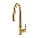 Gooseneck Brushed Yellow Gold 360° Swivel Pull Out Kitchen Sink Mixer Tap Solid Brass - NZHomeware