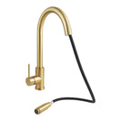 Gooseneck Brushed Yellow Gold 360° Swivel Pull Out Kitchen Sink Mixer Tap Solid Brass - NZHomeware
