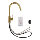 Gooseneck Brushed Yellow Gold 360° Swivel Pull Out Kitchen Sink Mixer Tap Solid Brass - NZHomeware