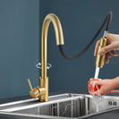 Gooseneck Brushed Yellow Gold 360° Swivel Pull Out Kitchen Sink Mixer Tap Solid Brass - NZHomeware