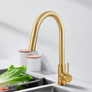 Gooseneck Brushed Yellow Gold 360° Swivel Pull Out Kitchen Sink Mixer Tap Solid Brass - NZHomeware